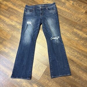 2014 American Eagle Kick Boot Jeans Women 12 Blue Denim Stretch Distressed